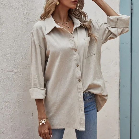 Classic Mocha Brown Button up Oversized Boyfriend Top - Picture 4 of 12